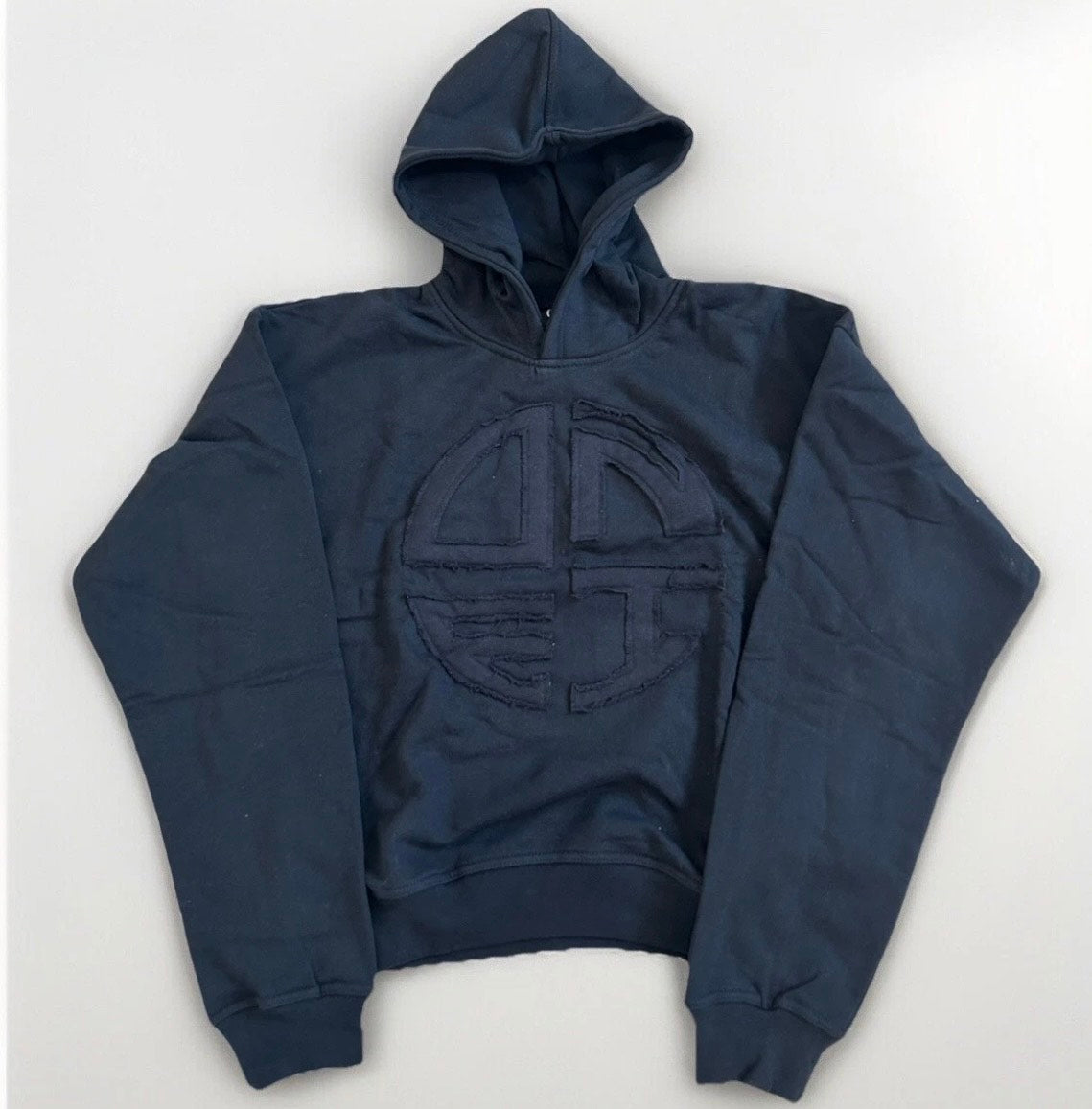 Black Pullover Hoodie – Embroidered Distressed Patch Logo (Clearance Sale)